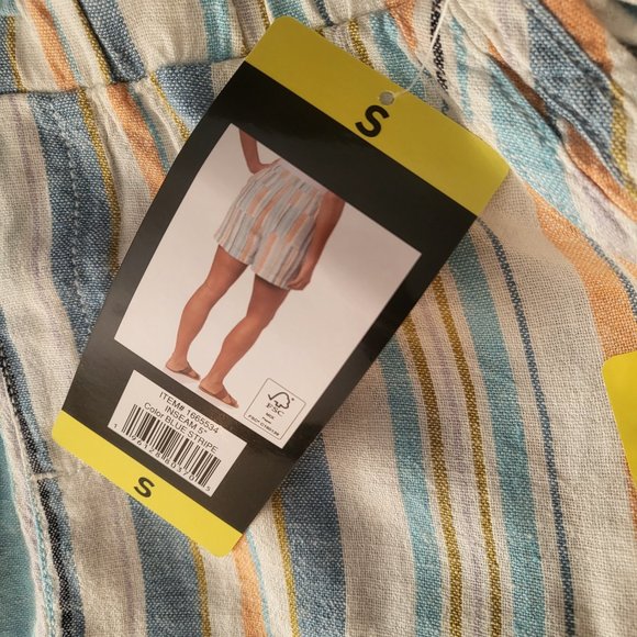 Blue and Peach Stripped Flowy Summer Shorts - Picture 2 of 2